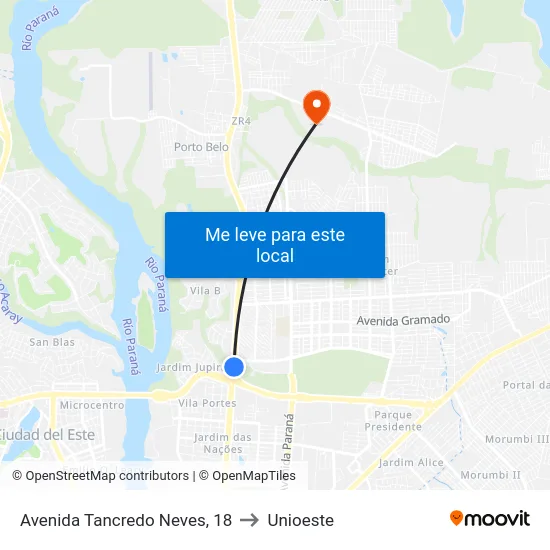 Avenida Tancredo Neves, 18 to Unioeste map