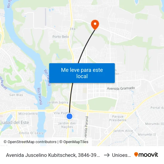 Avenida Juscelino Kubitscheck, 3846-3910 to Unioeste map