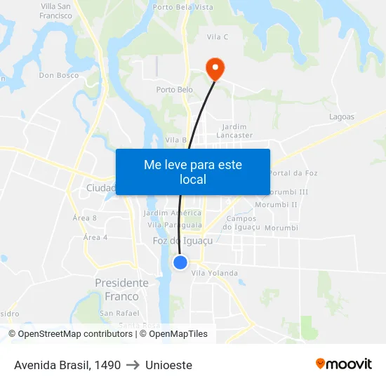 Avenida Brasil, 1490 to Unioeste map