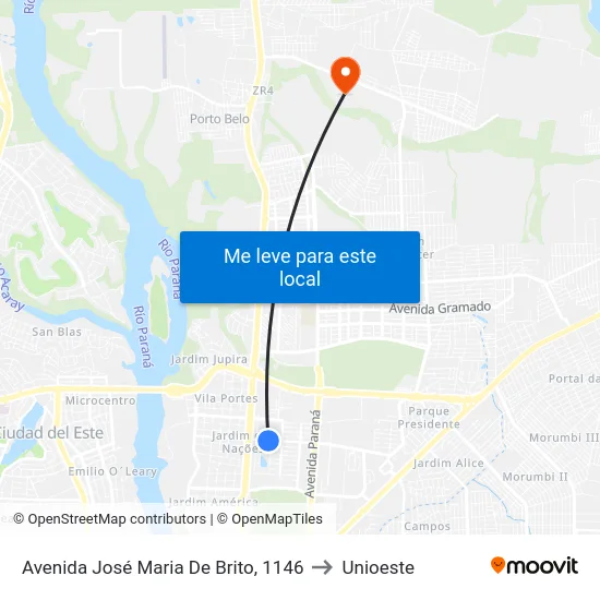 Avenida José Maria De Brito, 1146 to Unioeste map