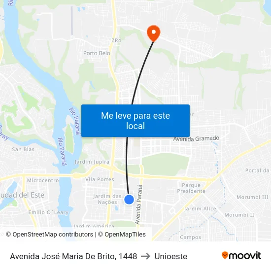 Avenida José Maria De Brito, 1448 to Unioeste map