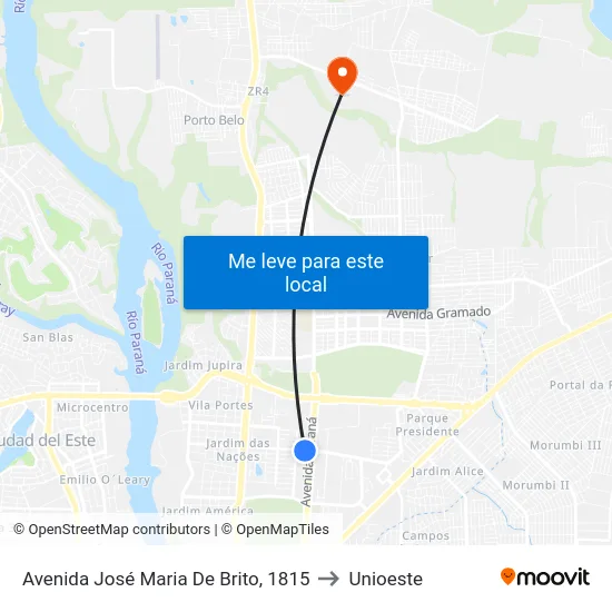Avenida José Maria De Brito, 1815 to Unioeste map
