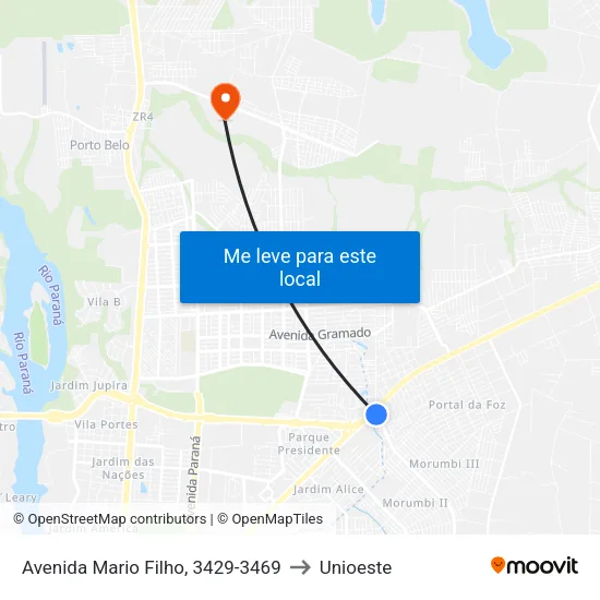 Avenida Mario Filho, 3429-3469 to Unioeste map