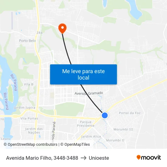 Avenida Mario Filho, 3448-3488 to Unioeste map