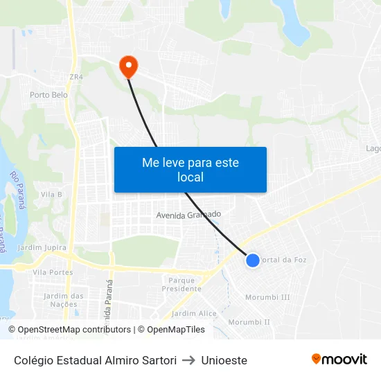 Colégio Estadual Almiro Sartori to Unioeste map