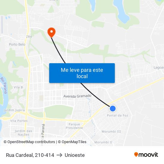 Rua Cardeal, 210-414 to Unioeste map