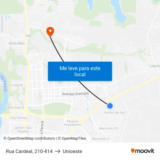 Rua Cardeal, 210-414 to Unioeste map