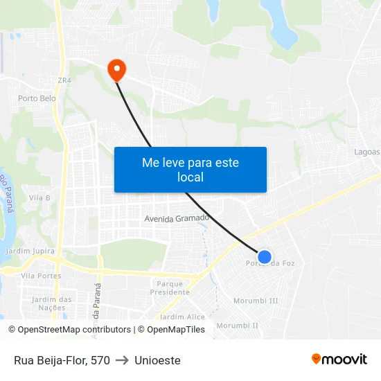 Rua Beija-Flor, 570 to Unioeste map