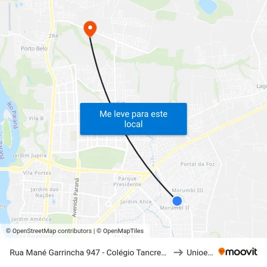Rua Mané Garrincha 947 - Colégio Tancredo Neves to Unioeste map