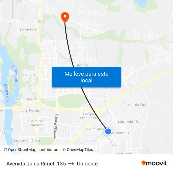 Avenida Jules Rimet, 135 to Unioeste map