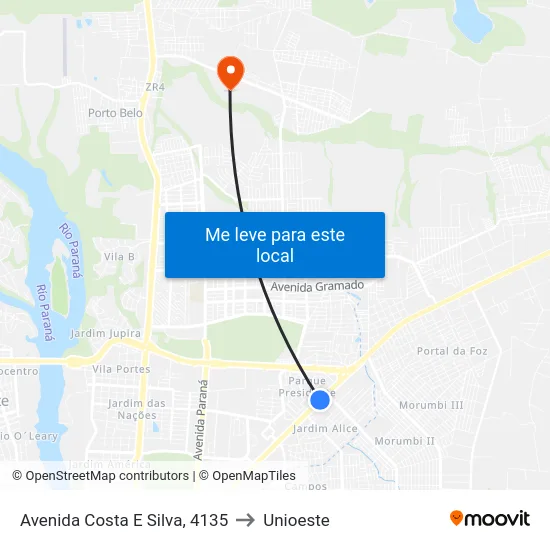 Avenida Costa E Silva, 4135 to Unioeste map