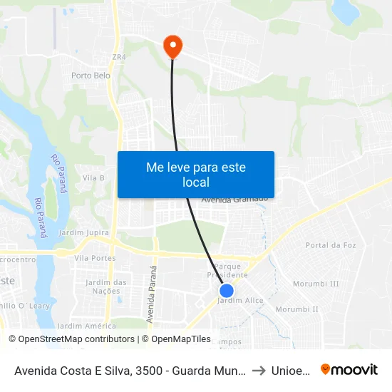 Avenida Costa E Silva, 3500 - Guarda Municipal to Unioeste map