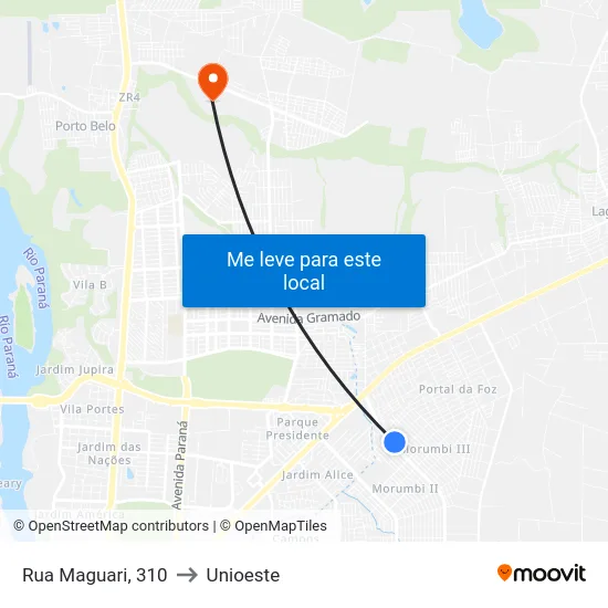 Rua Maguari, 310 to Unioeste map