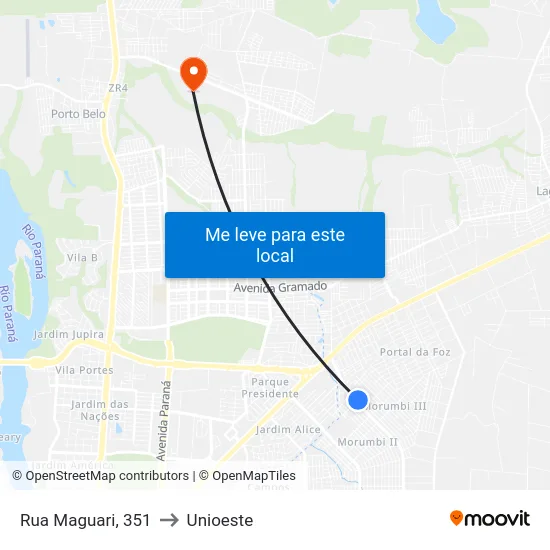 Rua Maguari, 351 to Unioeste map