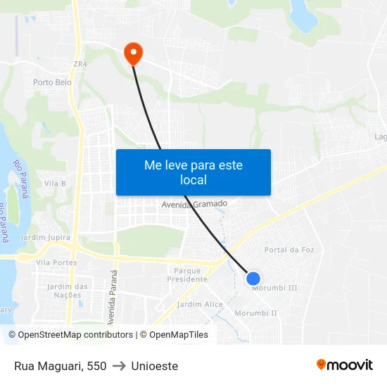 Rua Maguari, 550 to Unioeste map