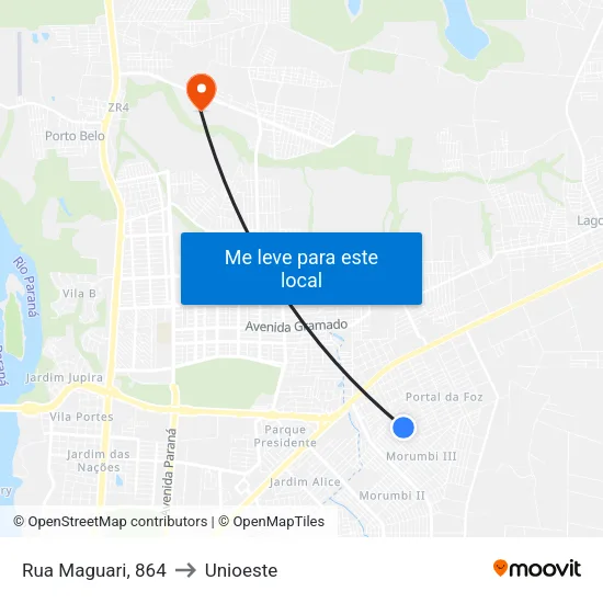 Rua Maguari, 864 to Unioeste map