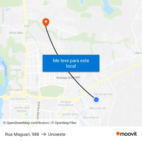 Rua Maguari, 988 to Unioeste map