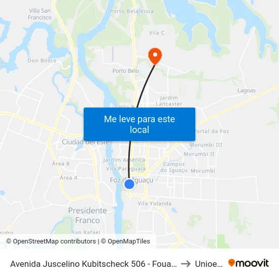 Avenida Juscelino Kubitscheck 506 - Fouad Center to Unioeste map