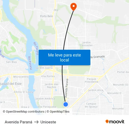 Avenida Paraná to Unioeste map