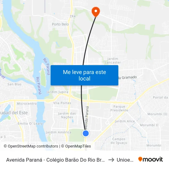 Avenida Paraná - Colégio Barão Do Rio Branco to Unioeste map
