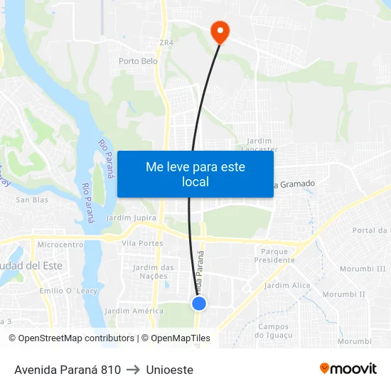 Avenida Paraná 810 to Unioeste map