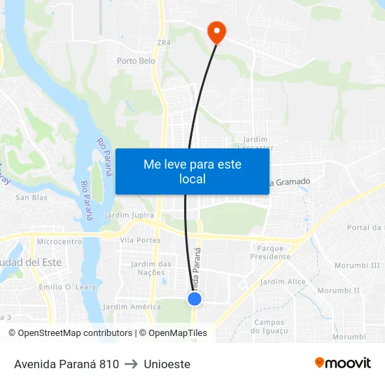 Avenida Paraná 810 to Unioeste map