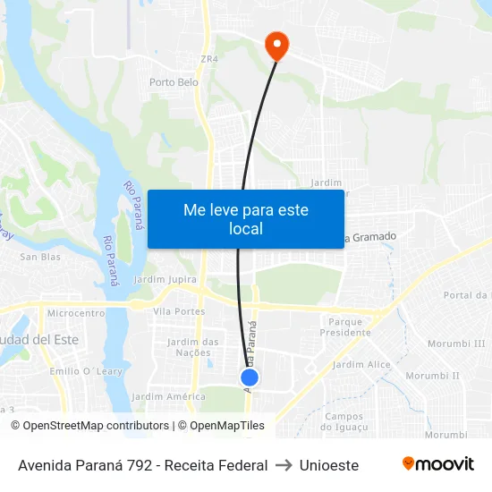 Avenida Paraná 792 - Receita Federal to Unioeste map