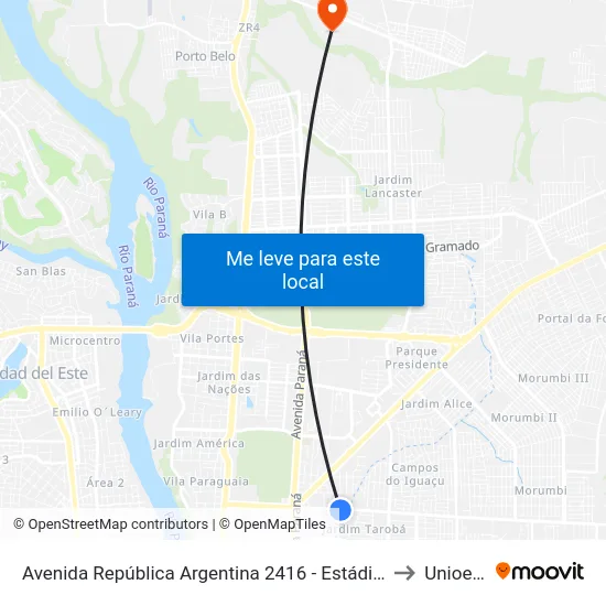 Avenida República Argentina 2416 - Estádio Do Abc to Unioeste map