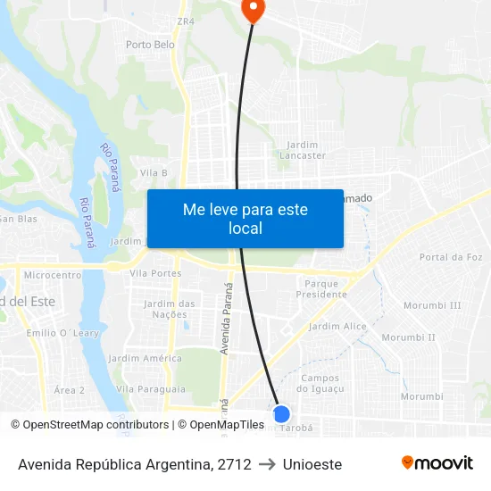 Avenida República Argentina, 2712 to Unioeste map