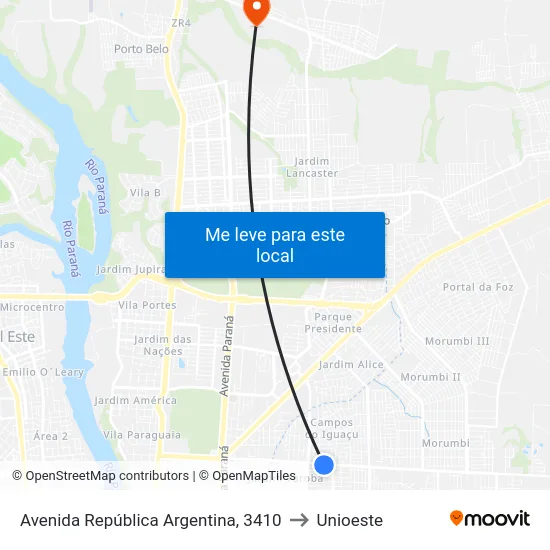 Avenida República Argentina, 3410 to Unioeste map