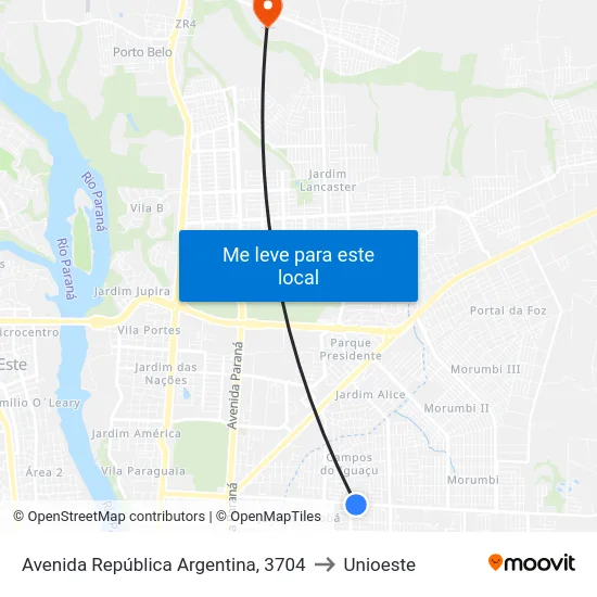 Avenida República Argentina, 3704 to Unioeste map