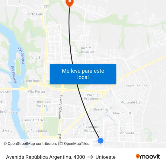 Avenida República Argentina, 4000 to Unioeste map