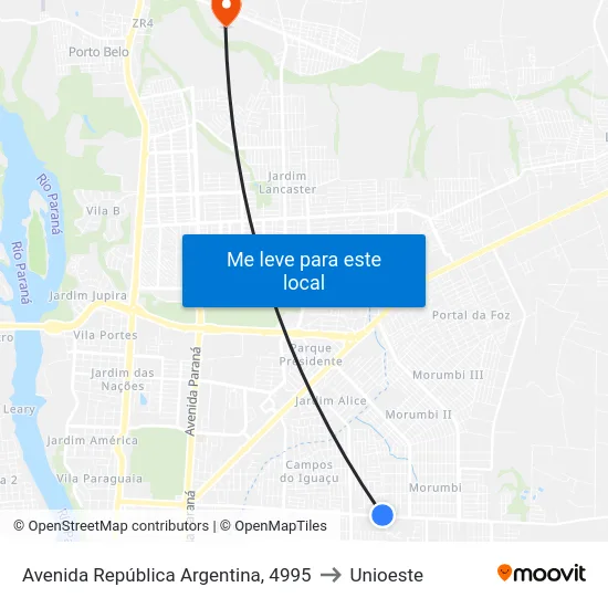 Avenida República Argentina, 4995 to Unioeste map