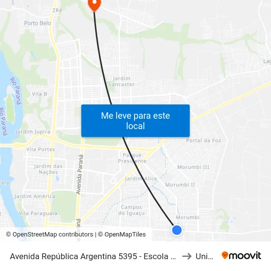 Avenida República Argentina 5395 - Escola Alternativa - Casa Ofício to Unioeste map