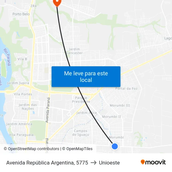 Avenida República Argentina, 5775 to Unioeste map