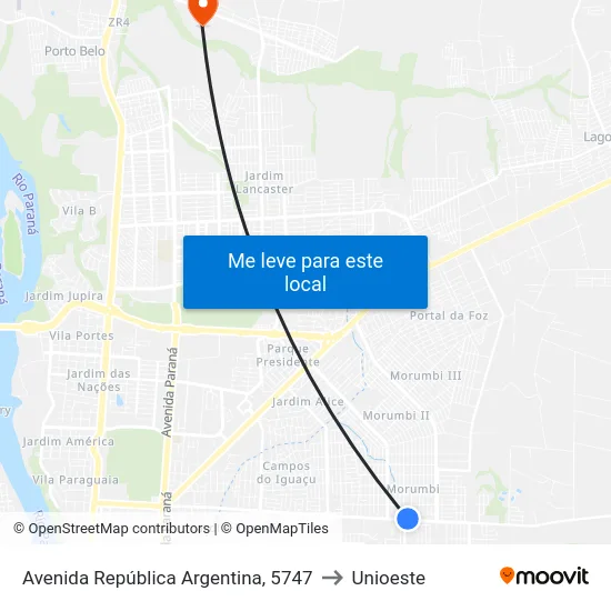 Avenida República Argentina, 5747 to Unioeste map