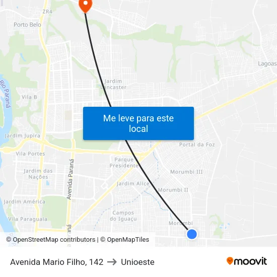 Avenida Mario Filho, 142 to Unioeste map