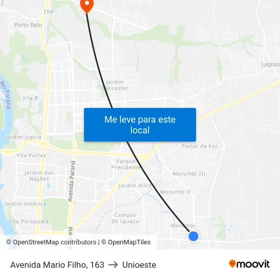 Avenida Mario Filho, 163 to Unioeste map