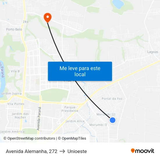Avenida Alemanha, 272 to Unioeste map