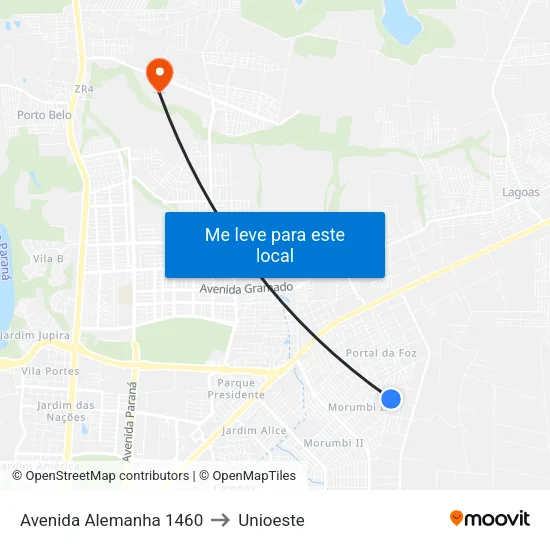 Avenida Alemanha 1460 to Unioeste map