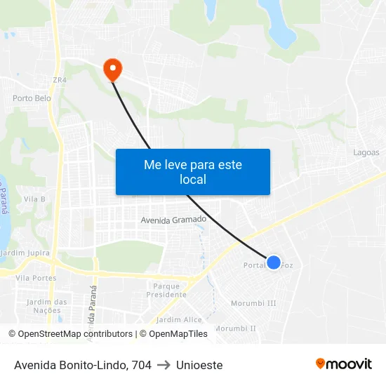 Avenida Bonito-Lindo, 704 to Unioeste map
