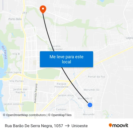 Rua Barão De Serra Negra, 1057 to Unioeste map