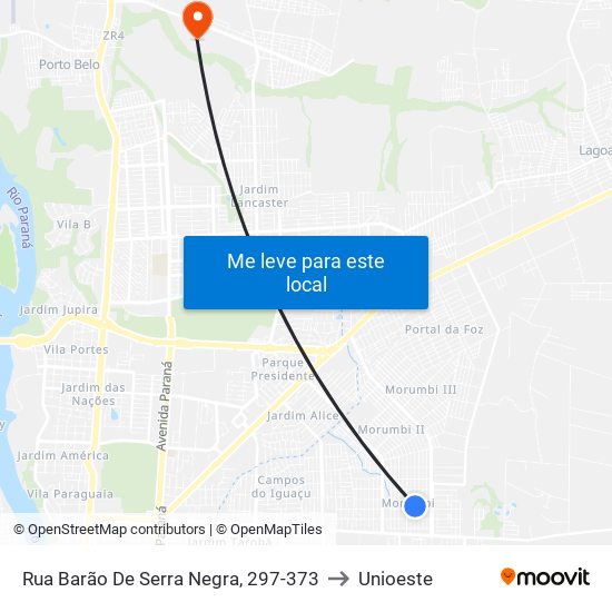 Rua Barão De Serra Negra, 297-373 to Unioeste map