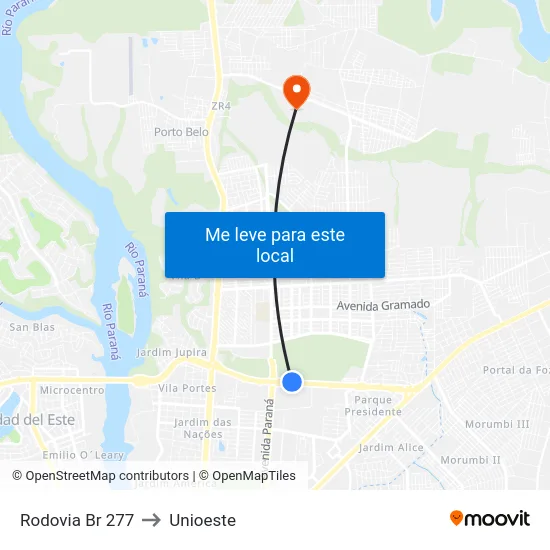 Rodovia Br 277 to Unioeste map