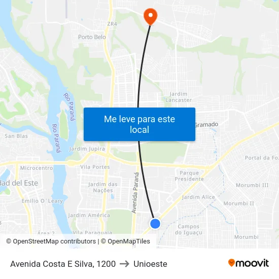 Avenida Costa E Silva, 1200 to Unioeste map