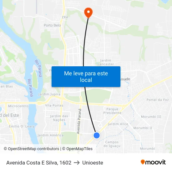 Avenida Costa E Silva, 1602 to Unioeste map