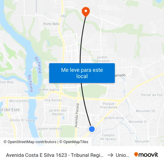 Avenida Costa E Silva 1623 - Tribunal Regional Eleitoral to Unioeste map