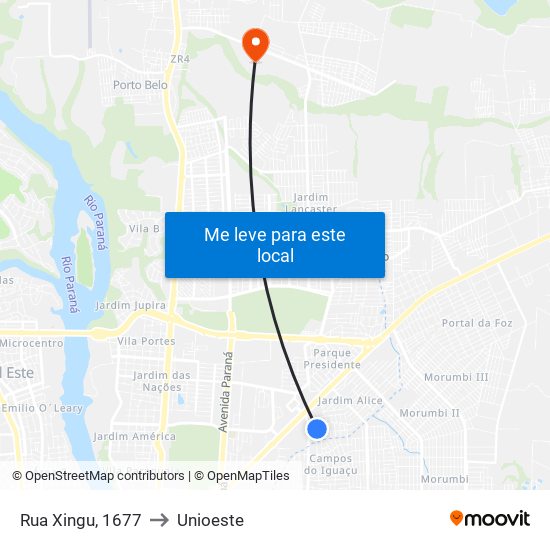 Rua Xingu, 1677 to Unioeste map