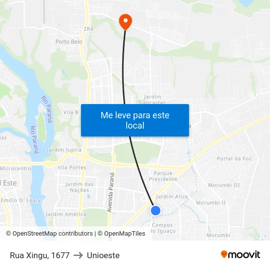 Rua Xingu, 1677 to Unioeste map