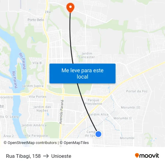 Rua Tibagi, 158 to Unioeste map
